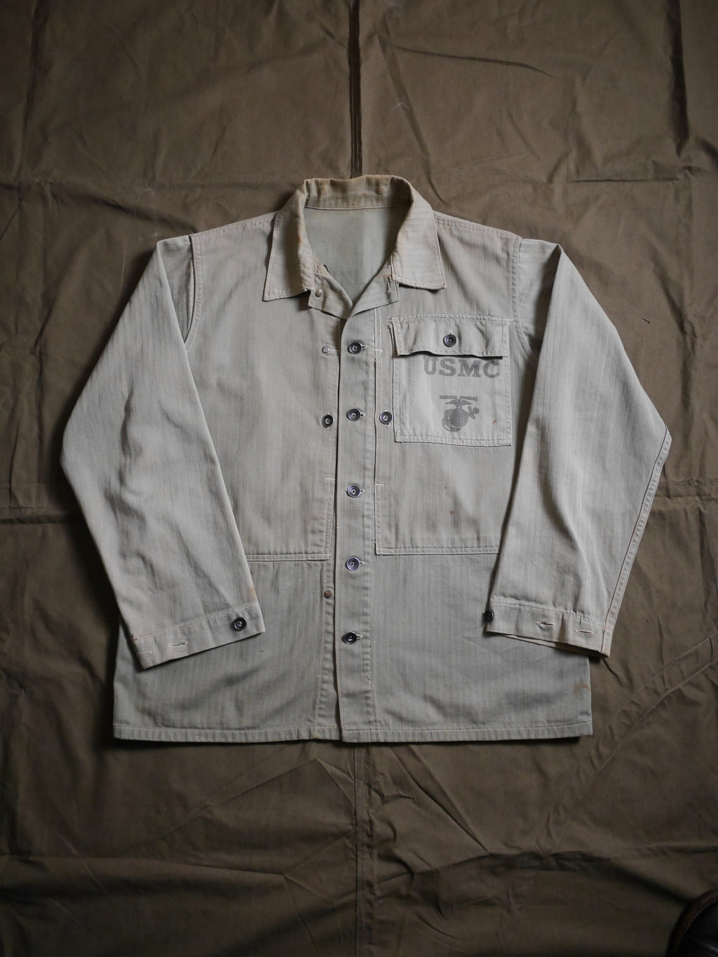 40's USMC P-44 HBT Utility Uniform With Rare Economy Steel Buttons
