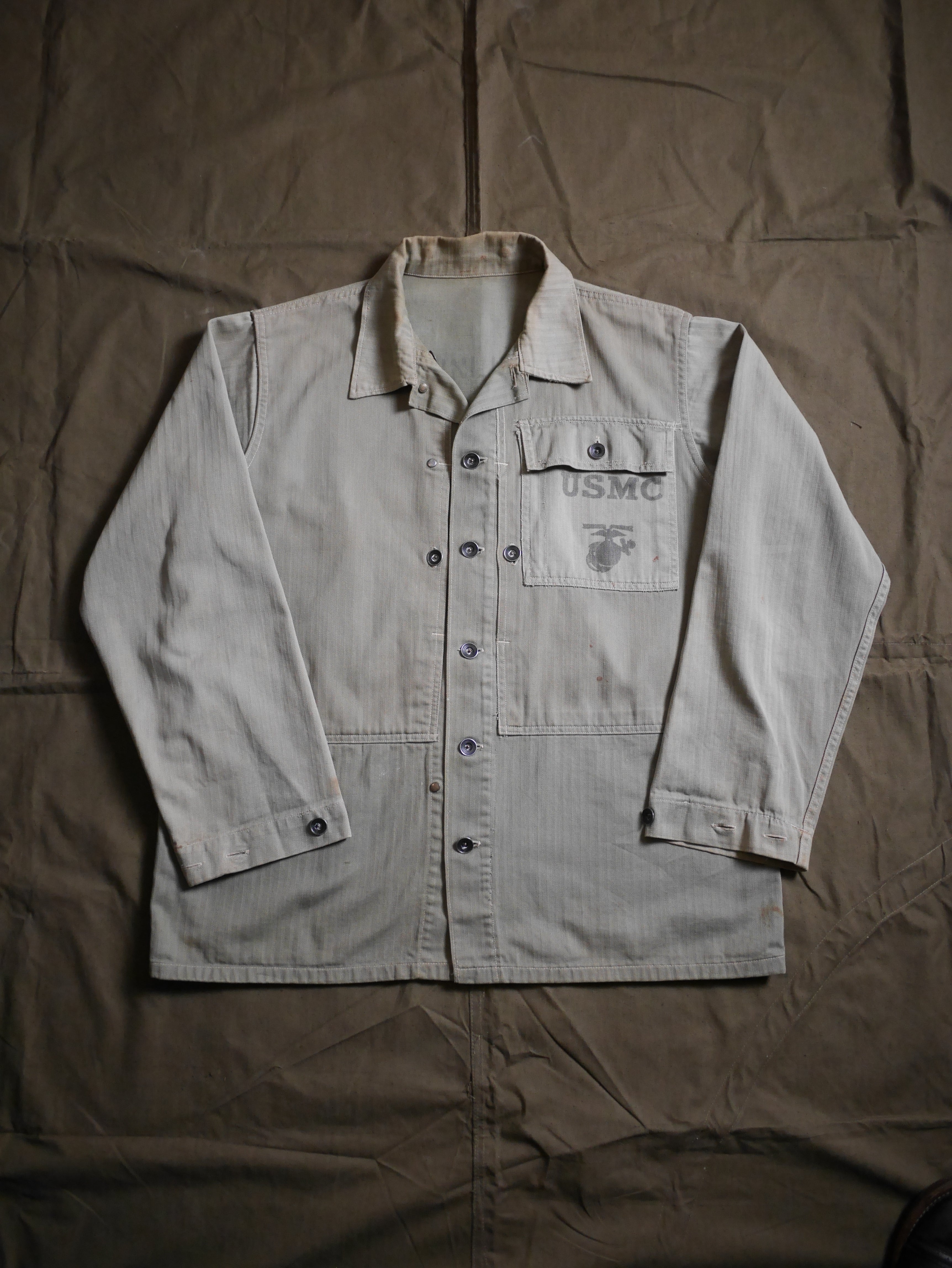 40's USMC P-44 HBT Utility Uniform With Rare Economy Steel Buttons