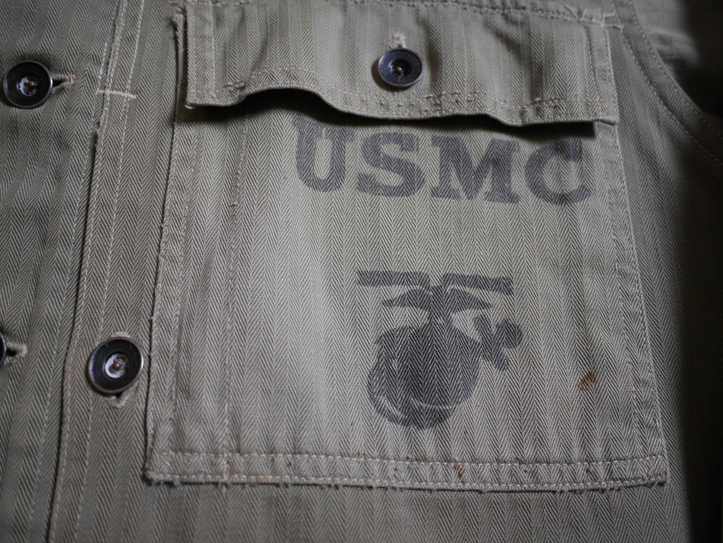 40's USMC P-44 HBT Utility Uniform With Rare Economy Steel Buttons