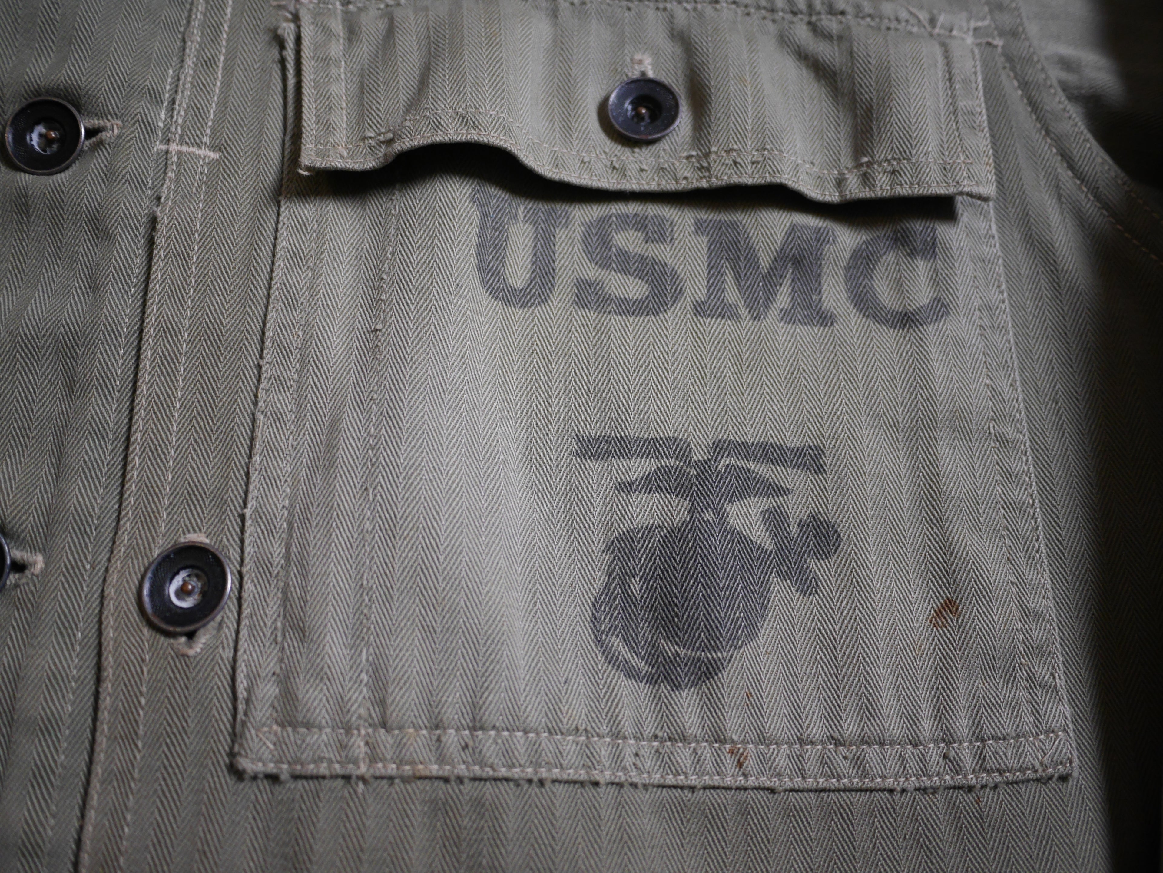 40's USMC P-44 HBT Utility Uniform With Rare Economy Steel Buttons