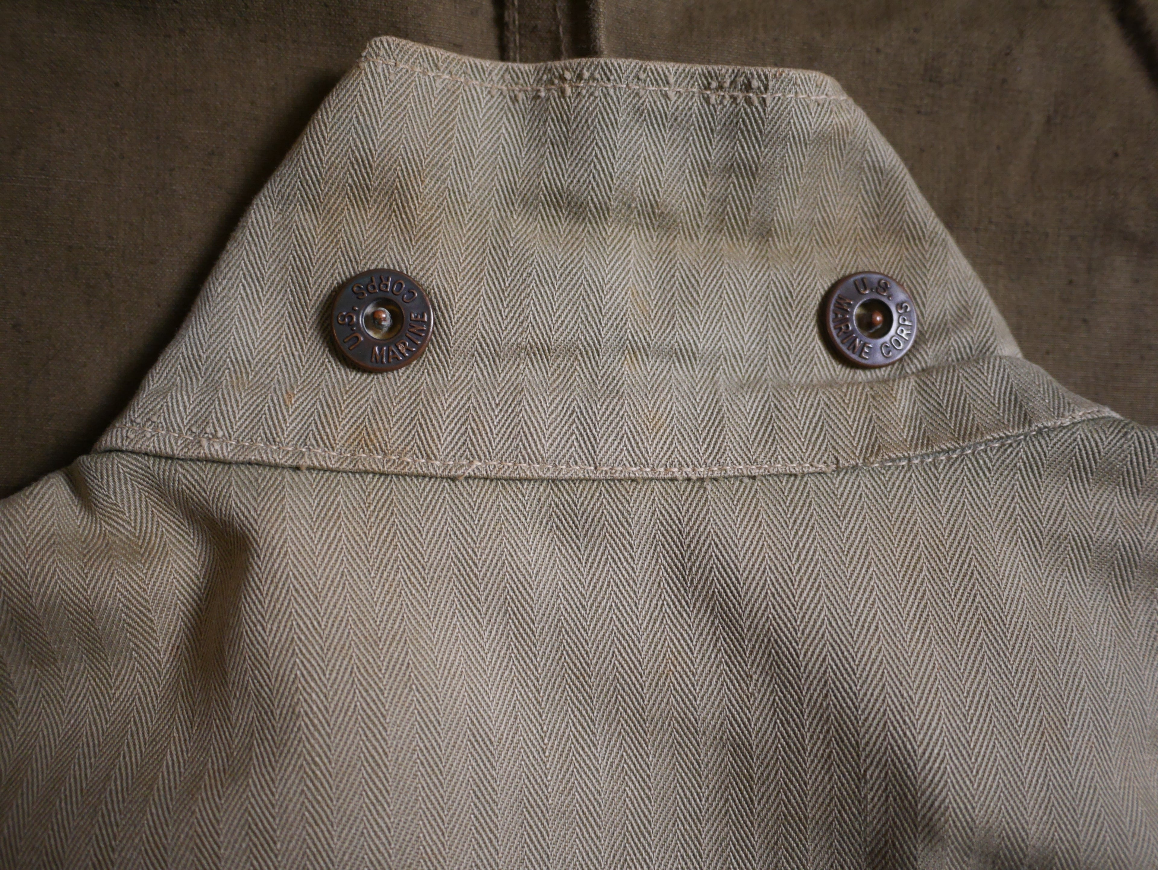 40's USMC P-44 HBT Utility Uniform With Rare Economy Steel Buttons